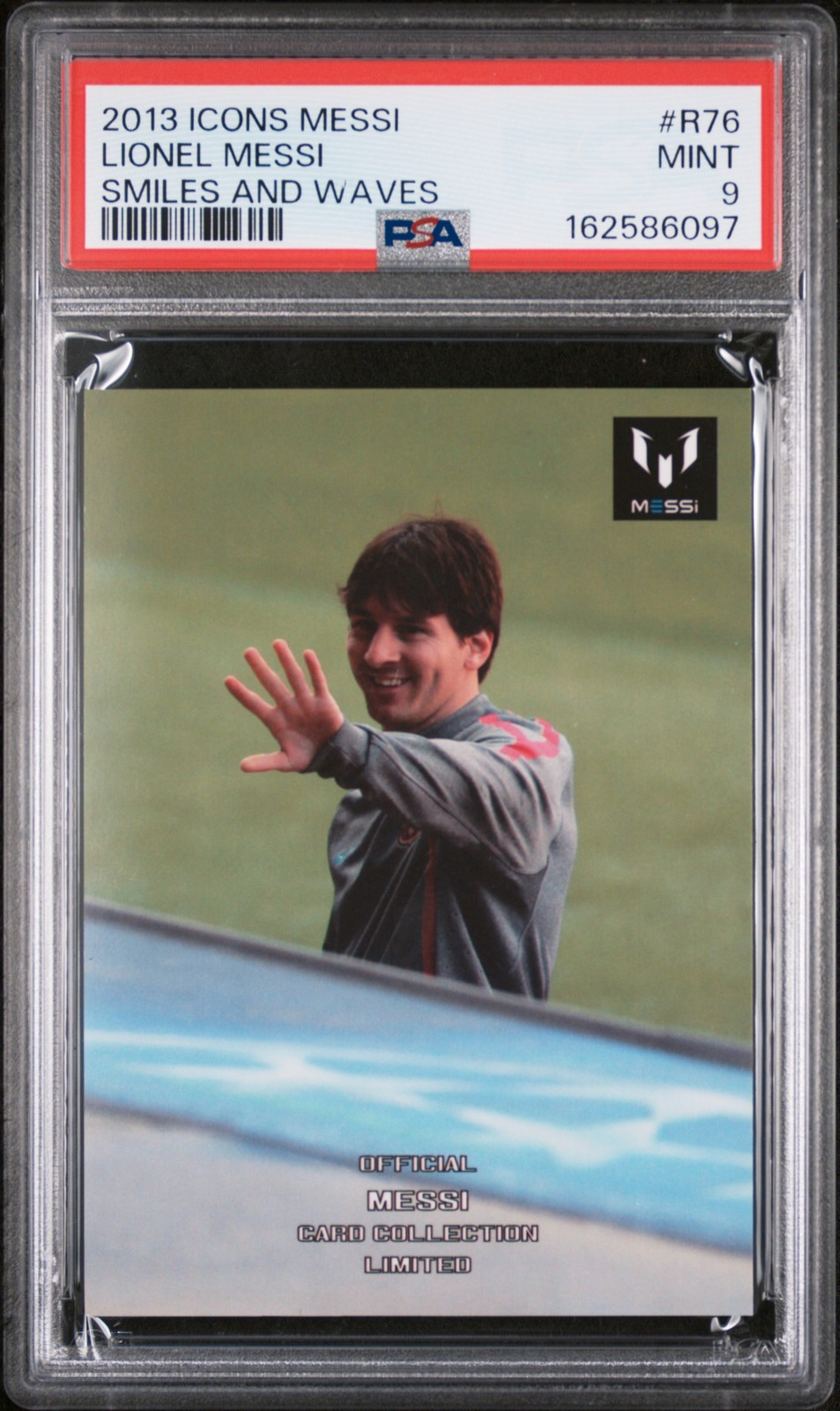 2013 ICONS MESSI LIMITED COLLECTION SMILES & WAVES #R76 LIONEL MESSI PSA 9