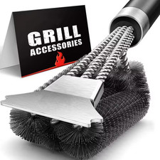 Grill Brush and Speed Scraper - Safe Stainless Steel Woven Wire Bristles 18"