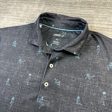Johnnie O Polo Shirt Mens Medium Black Blue All Over Print Golf Performance