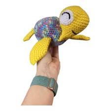 Adorable Hand Made Crocheted Or Knitted Turtle Plush Yellow Blue Reptile