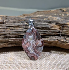 Hand Polished Lace Agate Cabochon Pendant 36x23mm