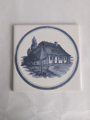 Royal COPENHAGEN Cottage Wall Tile Trivet England Denmark Blue White Tudor House