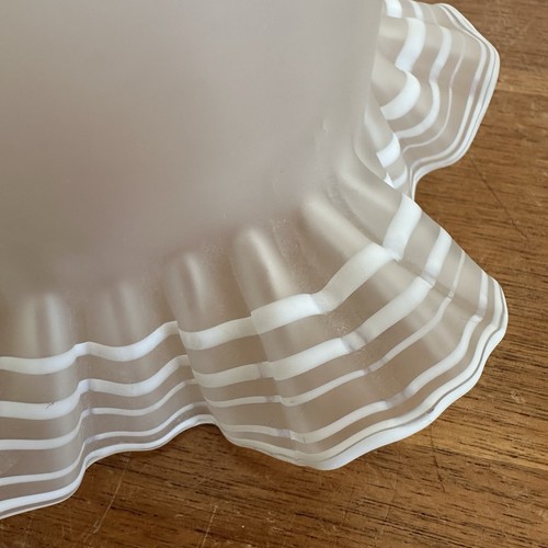 Vintage Glass Light Shade with Ruffle Frill Edge White Stripe Frosted Milk Glass - Picture 2 of 6