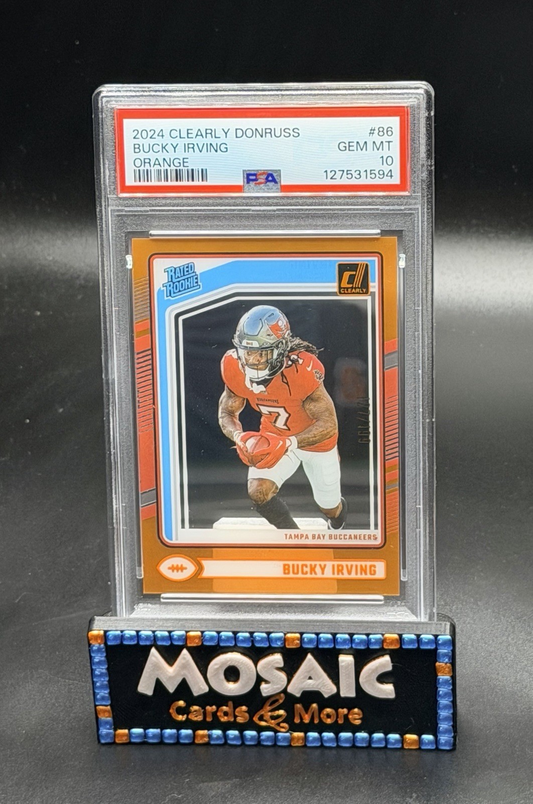 2024 Clearly Donruss BUCKY IRVING RC Rookie SP Orange /199 PSA 10 GEM #86 Bucs