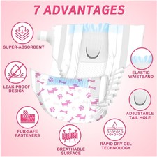 Super Absorbent Female Dog Diapers - XXS-M, 60 Count