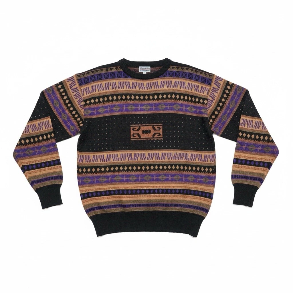 Meister Vintage Sweater Size Extra Large Black Purple Wool Blend Knit Jumper