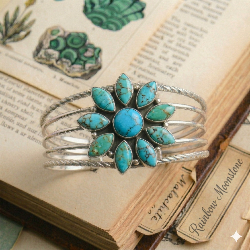 Blue Turquoise Gemstone 925 Sterling Silver Jewelry Adjustable Cuff Bracelet