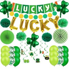 36 Pcs St. Patrick's Day Decorations Kit Green Banner Green Shamrock Garland ...