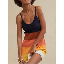 Aerie Striped Crochet Cover Up Mini Dress Color Block Navy NWT