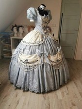 Silver Grey Puffy Victorian Prom Dresses Cosplay Lolita Bustle Lace-up Applique