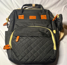 Quilted Diaper Bag Backpack USB Port, Outer Pockets, Tan Straps