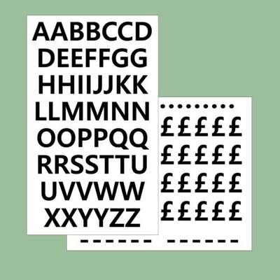 Minimalistischer kleiner Vinyl Buchstaben Aufkleberbogen schwarz weiß für Schilder Werbetechnik