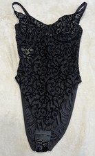 Victoria's Secret Vintage Black Lace Floral Bodysuit Teddy Gold Label 34C Small