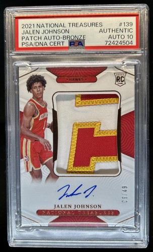 2021-22 National Treasures Jalen Johnson Rookie Patch Auto #/49 PSA Grade 10