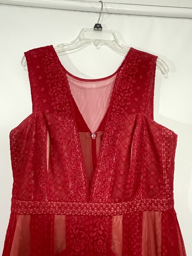 BCBG Maxazaria Dress 16 Cocktail Red Asymmetrical Hem Mesh Peek A Boo New - Picture 4 of 10