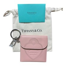 Tiffany  Co. Return to Tiffany Pink Leather Pouch Silver Tone Charm Keychain