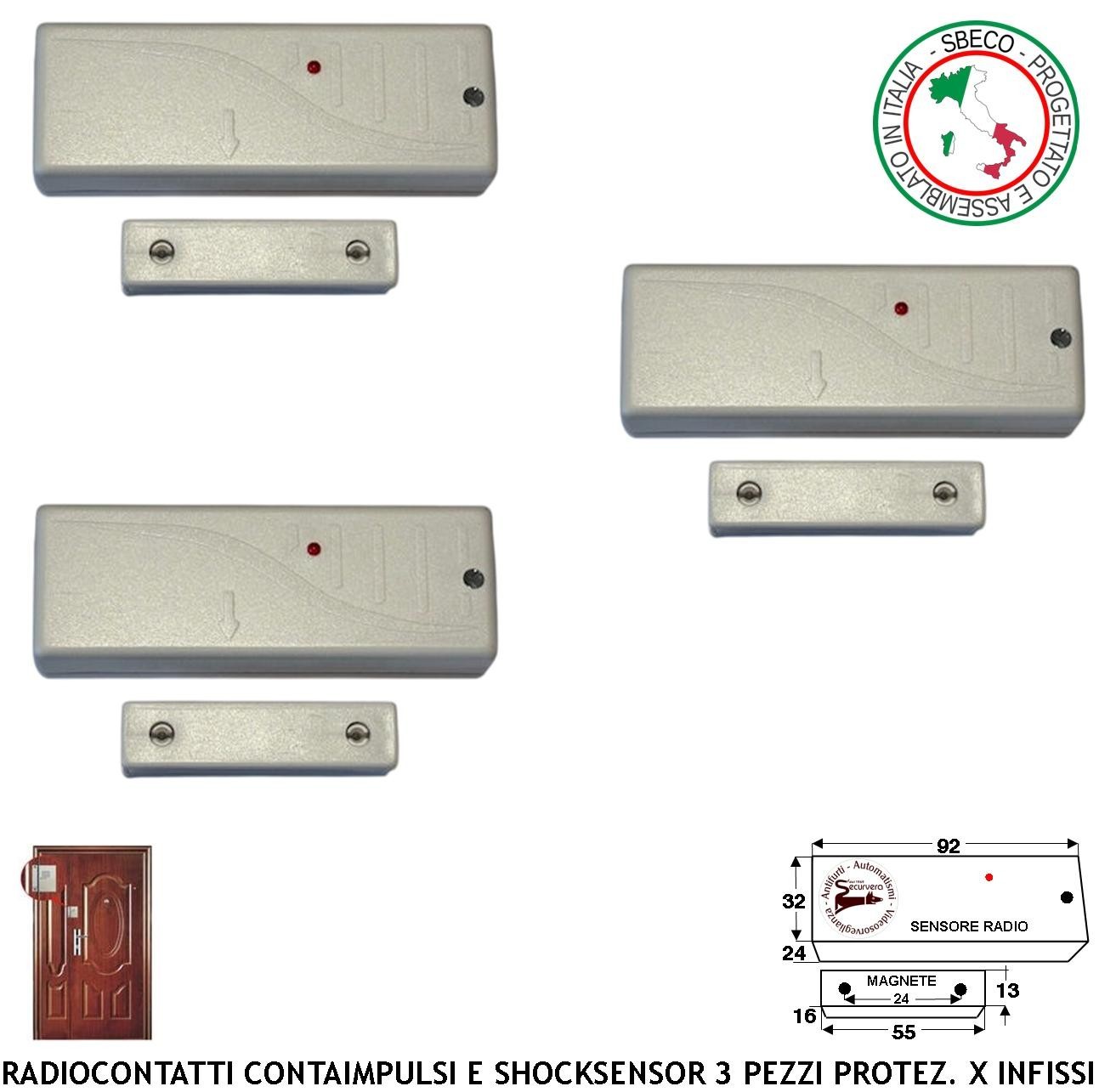 Radio Sensore 433,92 MHz Sismico Magnetico 3 Pz Sydra Antifurto CM20VR