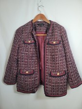Talbots Women's Size 6 Tweed Jacket Burgundy Black White Open Front Blazer