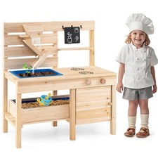 Mud Kitchen with Detachable Sandbox Outdoor Play Pretend Kitchen with Stoves