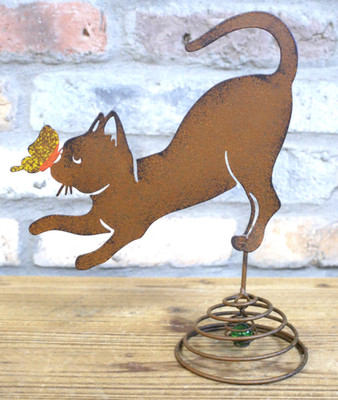 Wackeliger rostiger Metall Garten verspielter Katzenpfahl, Rasendekoration Ornament Statue