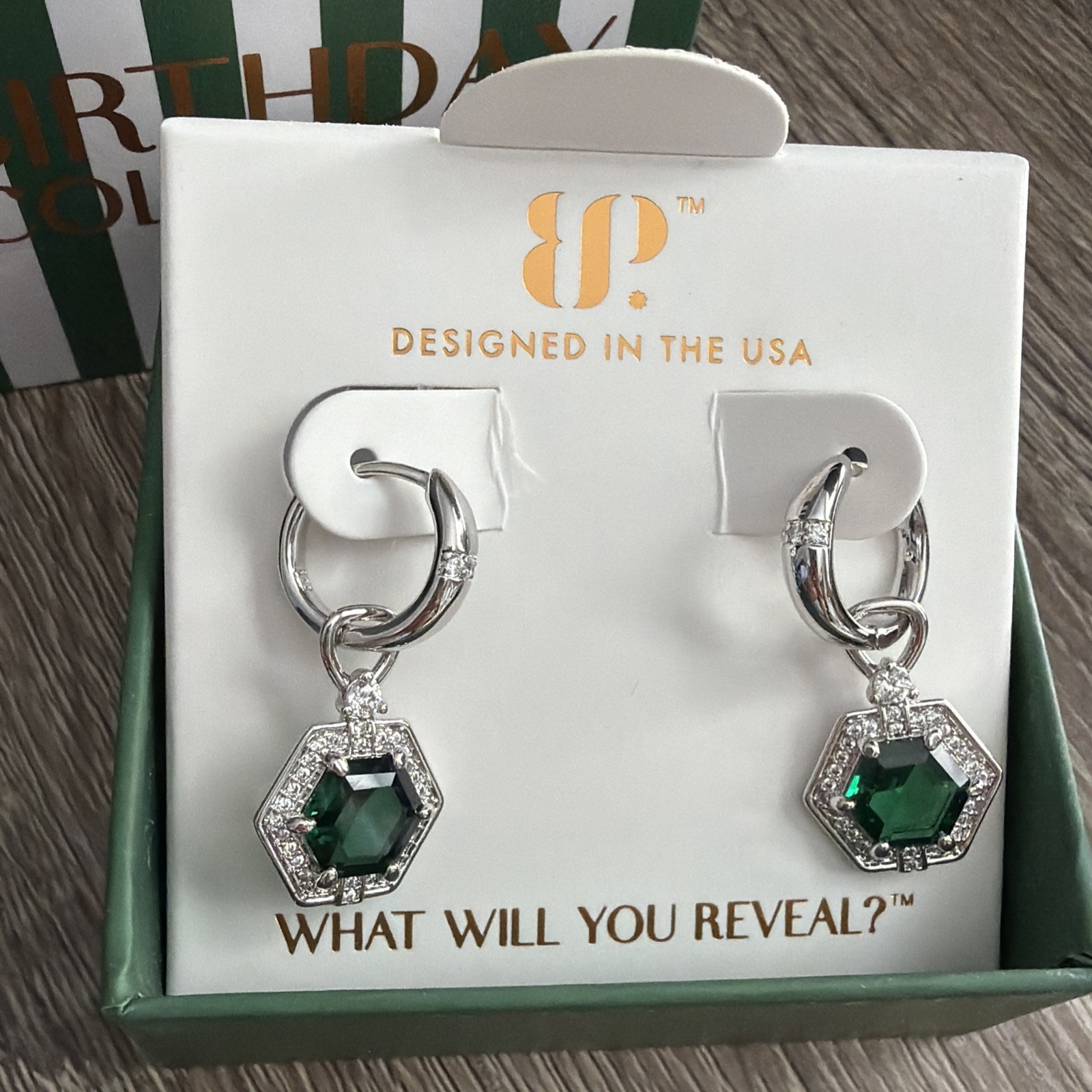 Bomb Party May 2026 Earrings The Calista Earrings Emerald On Rhodium
