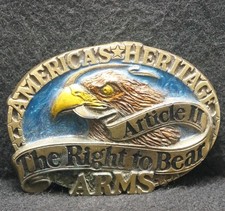XE15101 VINTAGE 1984  THE RIGHT TO BEAR ARMS  AMERICAN HERITAGE BELT BUCKLE