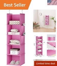 Light Pink 5-Shelf Hanging Closet Organizer - Stylish Space-Saving Solution