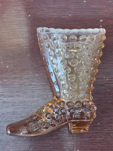 VTG Fenton Art Glass Hobnail Victorian Laced Shoe Boot  VASE - 4" Tall