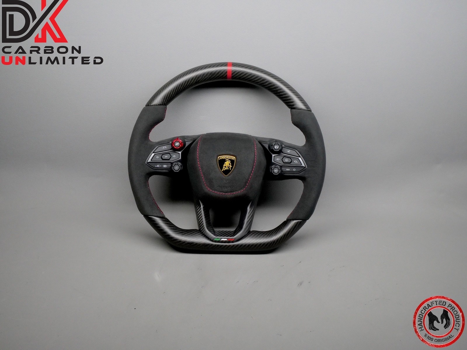 Lamborghini Temerario Red Ring Alcantara Red Stitch Matte Carbon Steering Wheel