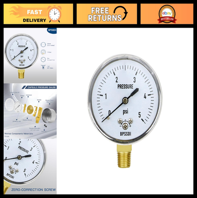 #ad Low Pressure Gauge 0 5 PSI 2.5quot; Dial Stainless Steel Case 1 4quot; NPT Zero Adju $26.99