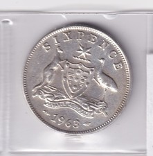AUSTRALIAN: 1963 PRE-DECIMAL QEII SILVER (6d) SIXPENCE CIRCULATED COIN #LFW53/24
