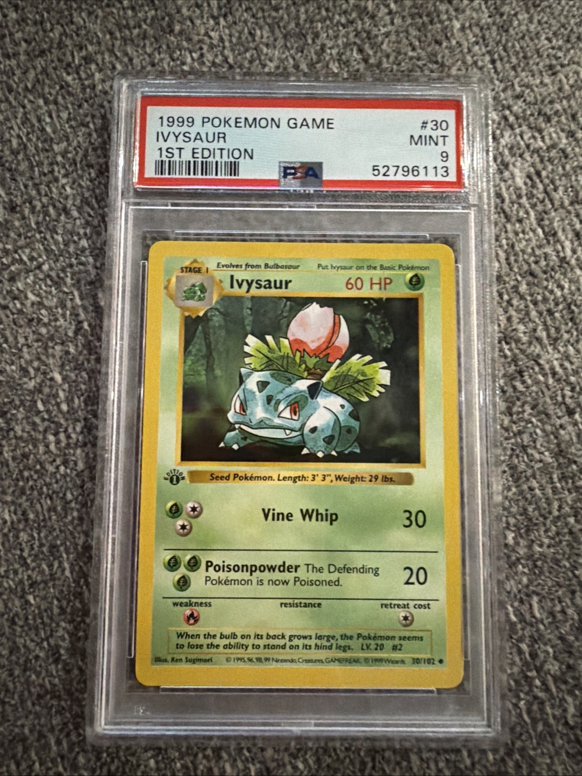 1999 POKEMON BASE SET 1ST EDITION #30 IVYSAUR PSA 9
