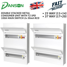 DANSON Double Stacked Metal Consumer Unit with Dual RCD 30mA T2 SPD 25/37 Way