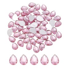 50PCS Flat Back Acrylic Teardrop Gems 10x14mm Rhinestones Light Pink