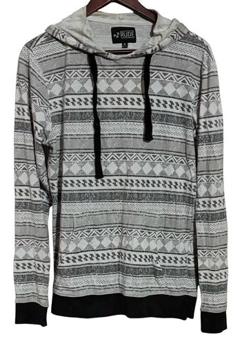 RHUDE Rude Distressed Geometric Stripe Light Felpa con Cappuccio Uomo Small Usata