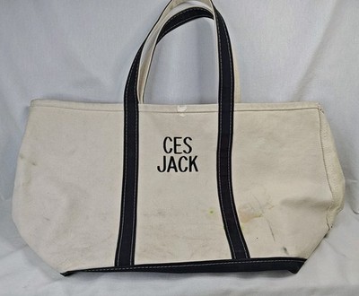 VTG LL Bean Boat and Tote Canvas Bag Large Navy Blue Made in USA CES JACK Heavy