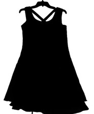 CDC Caren Desirée Black Dress - Size 9 - Crisscross Strap A-Line Sheer Overlay -