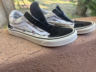 VANS Old Skool Floral Pattern Low Top Black White Canvas Skate Sneakers