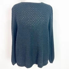 14TH & UNION BLACK OPEN WEAVE KNIT CROCHET PULLOVER SWEATER SZ LARGE