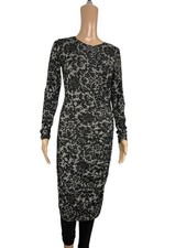 Ganni Anthropologie Black Textured Tapestry Print Ruched Sheath Dress Size S