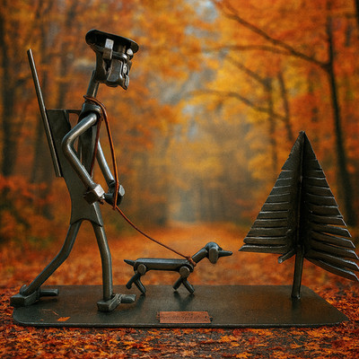 Steelman24 Metallmännchen Schraubenmännchen Jäger Mit Hund Stahlfigur Wald