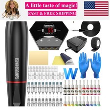 Machine Kit Rotary with Power Supply 20 Cartridge Needles 20 Tattoo Ink 40 Ta...