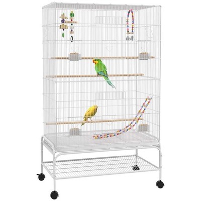 PawHut Vogelkäfig mit Ständer, Spielzeug, Zubehör, für Kanarienvögel, Finken, weiß