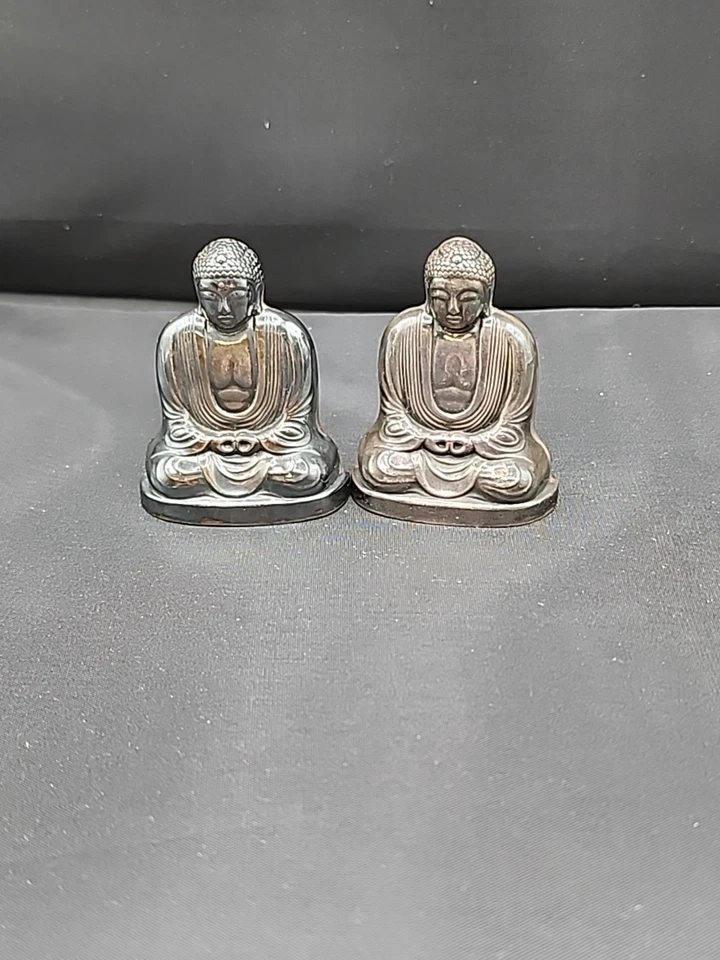Salero y pimentero vintage figurativo Buda 950 plata esterlina principios de 1900 Foto 2 de 4