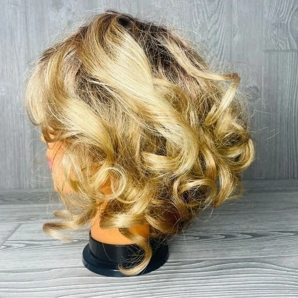 Peluca de fibra envidy kanekalon peluca marrón rizada con reflejos peluca adicional Foto 4 de 4