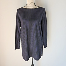 Marimekko Uniqlo Tunic Top Boat Neck Long Sleeve Cotton Blue Black Dots Women XS