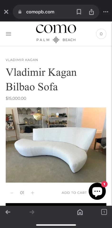 White  contemporary  couch / Vladmir Kagan - Image 2 of 2