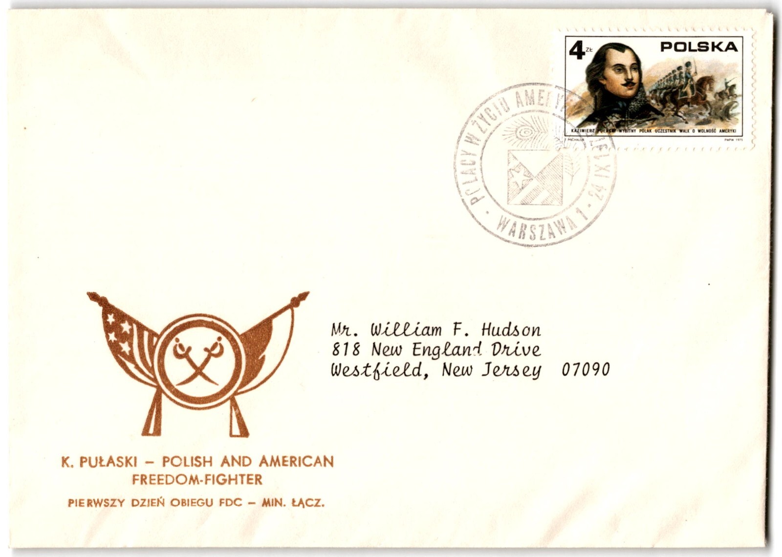 US FDC First Day Cover K. Polaksi Polish and American Freedom Fighter