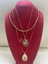 Lot Of 3 Vintage Gold Tone Gold Washed Necklaces Monet Flower Filigree Stackable