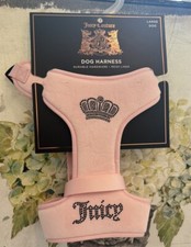JUICY COUTURE Bling Pink Velour DOG HARNESS Frenchie Pug Schnauzer NWT Size L